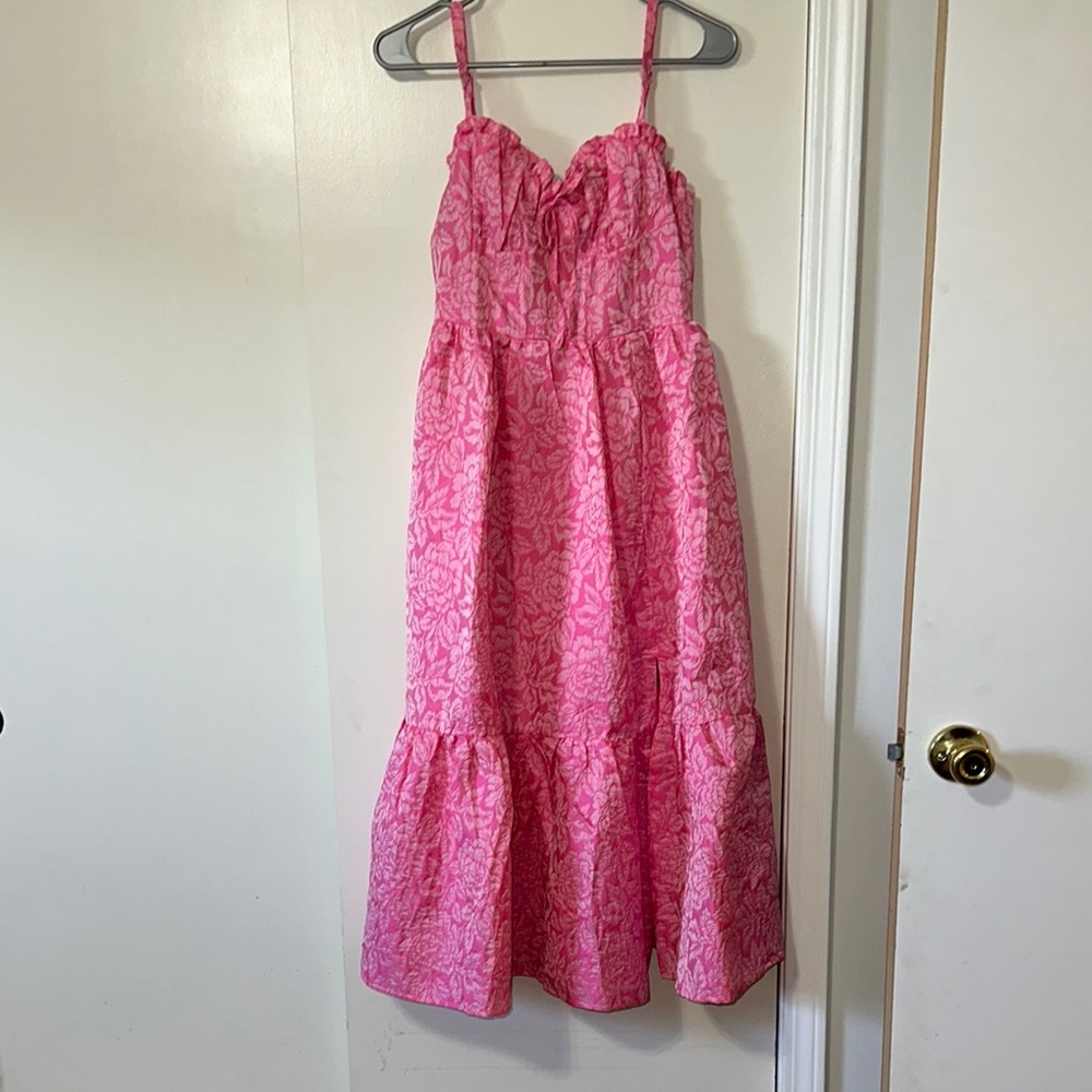 Pink Tiered Ruffled Midi Sundress